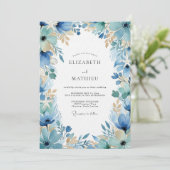 Blue Painterly Floral Enchantment Wedding 招待状 (スタンド正面)