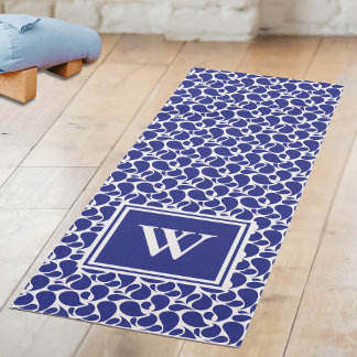 Blue Paisley on White Pattern Yoga Mat ヨガマット