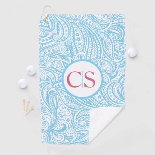 Blue Paisley Pattern and Pink Mongram ゴルフタオル (インサイチュ)