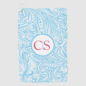 Blue Paisley Pattern and Pink Mongram ゴルフタオル (正面)