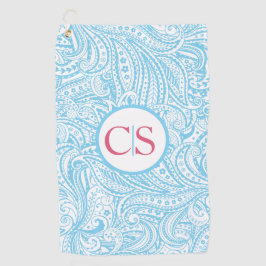 Blue Paisley Pattern and Pink Mongram ゴルフタオル