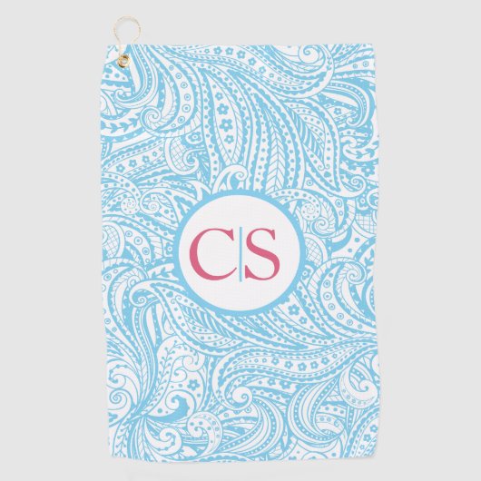 Blue Paisley Pattern and Pink Mongram ゴルフタオル (正面)