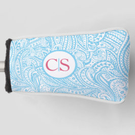 Blue Paisley Pattern and Pink Mongram ゴルフヘッドカバー