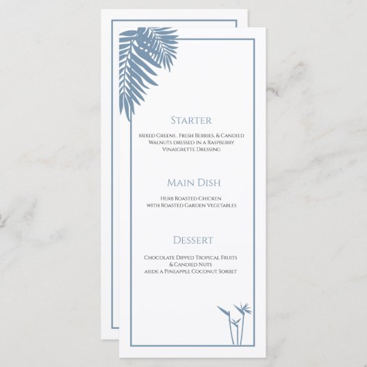 Blue Palmの結婚プレートパーソナライズされたカード メニュー (正面/裏面)