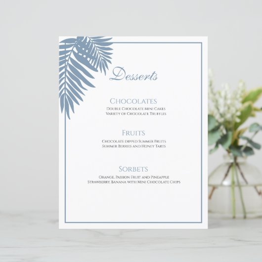 Blue Palm結婚の8.5X11カスタマイズデザートメニュー (スタンド正面)