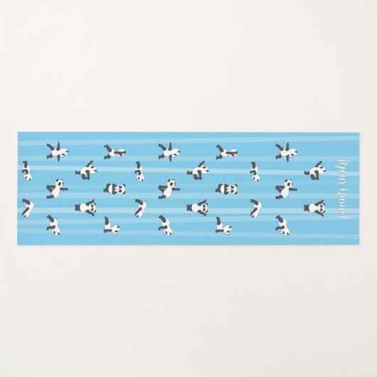 Blue Panda Yoga Mat Custom Name Same on Both Sides ヨガマット (正面(横))
