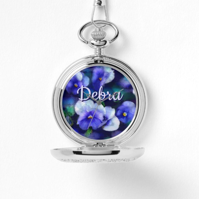 Blue Pansies Pansy Flower Floral Personalized 腕時計 (正面)