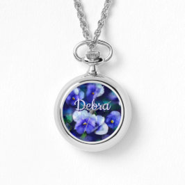 Blue Pansies Pansy Flower Floral Personalized 腕時計