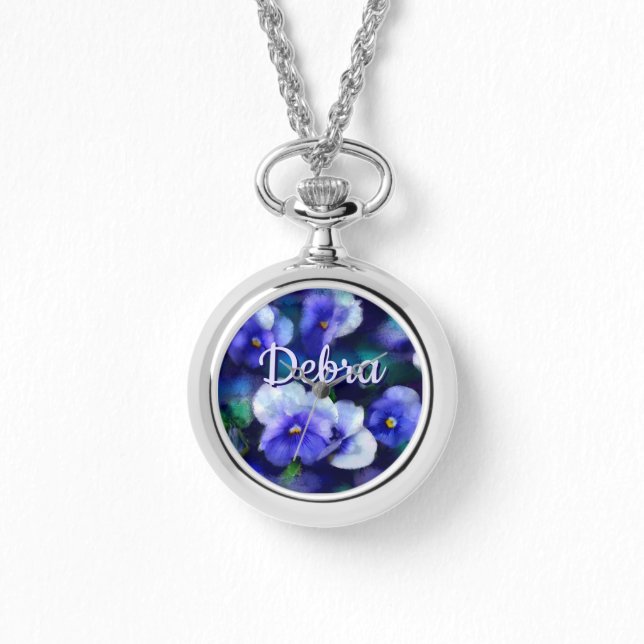 Blue Pansies Pansy Flower Floral Personalized 腕時計 (正面)