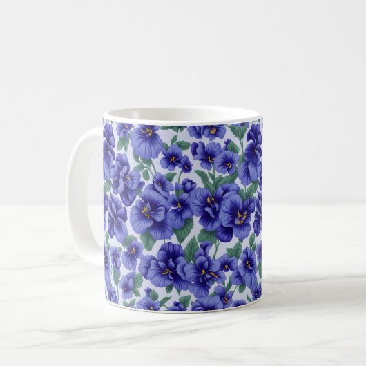 Blue Pansy Flowers コーヒーマグカップ (正面左)