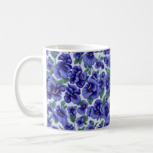 Blue Pansy Flowers コーヒーマグカップ (左)