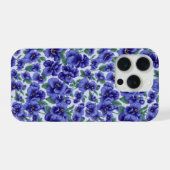 Blue Pansy Flowers Phone Case iPhoneケース (裏面横)