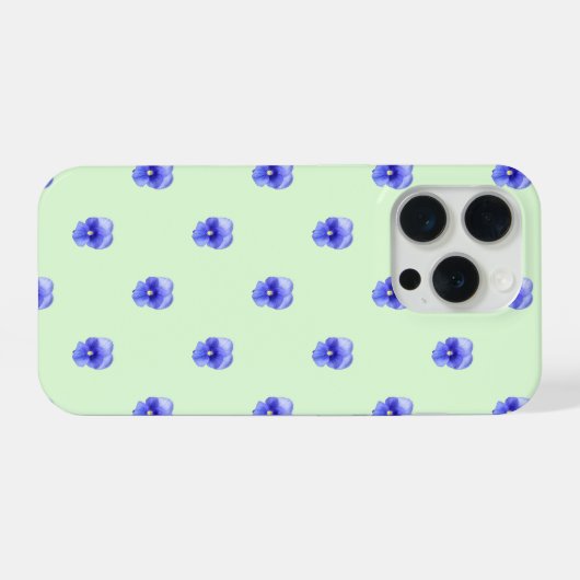 Blue Pansy on Mint - Phone Case iPhoneケース (裏面横)