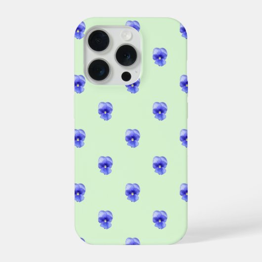 Blue Pansy on Mint - Phone Case iPhoneケース (裏面)