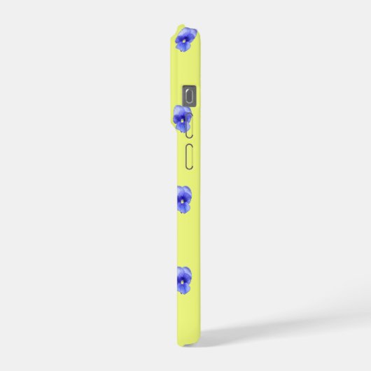 Blue Pansy on Yellow - Phone Case iPhoneケース (左側面)