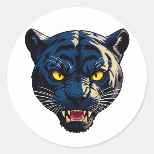 Blue Panther Head Fierce Wildlife Bottle decor ラウンドシール (正面)