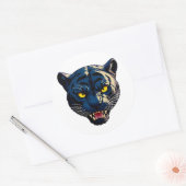 Blue Panther Head Fierce Wildlife Bottle decor ラウンドシール (封筒)