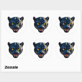Blue Panther Head Fierce Wildlife Bottle decor ラウンドシール (シート)