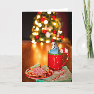 Blue Parakeet Christmas Folded Greeting Card カード