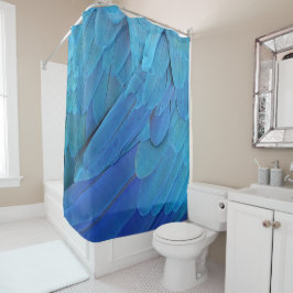 Blue parrot feathers pattern シャワーカーテン
