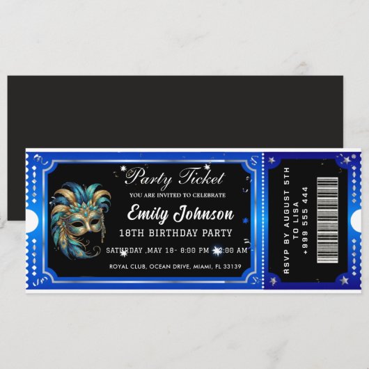  blue party ticket invitations  招待状 (正面/裏面)