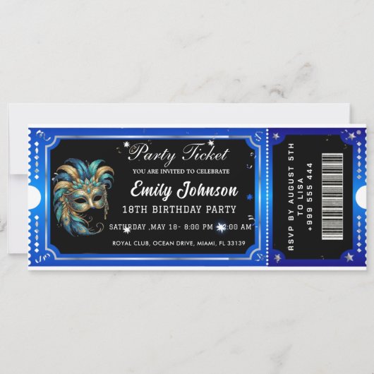 blue party ticket invitations 招待状 (正面)
