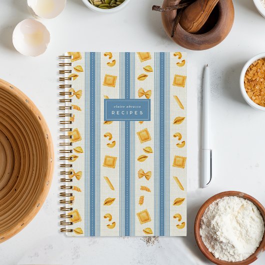 Blue | Pasta Market Stripe Personalized Recipe ノートブック