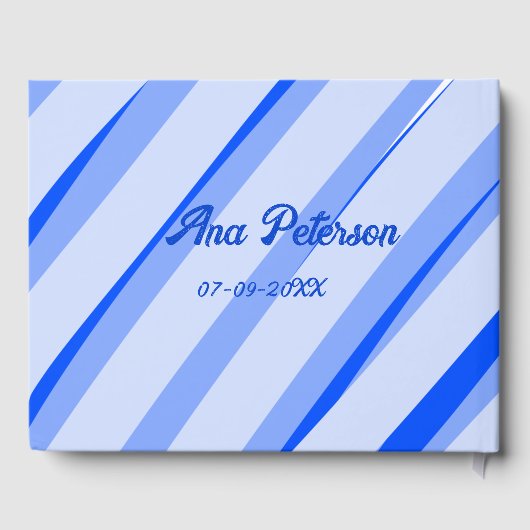 Blue pastel add name date boho retro lines pattern ゲストブック (裏面)