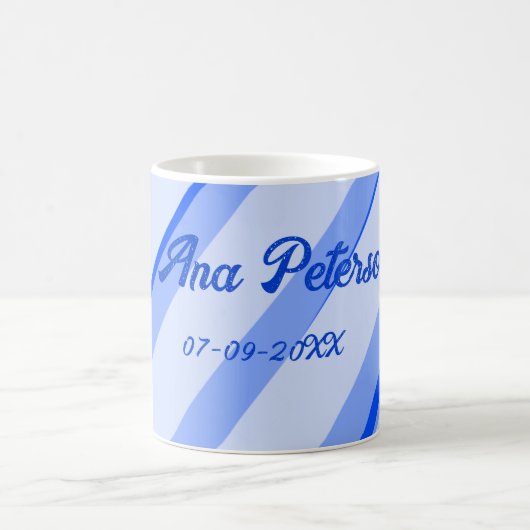 Blue pastel add name date boho retro lines pattern コーヒーマグカップ (中央)