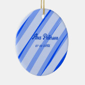 Blue pastel add name date boho retro lines pattern セラミックオーナメント (右)