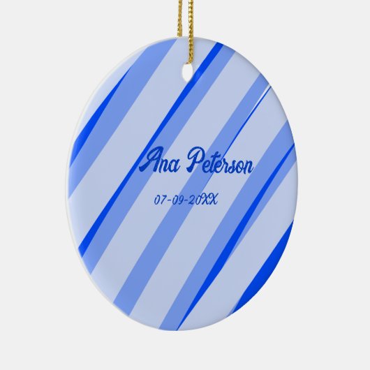 Blue pastel add name date boho retro lines pattern セラミックオーナメント (右)