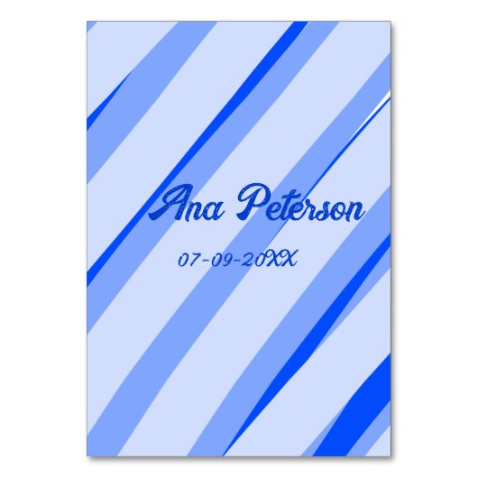 Blue pastel add name date boho retro lines pattern テーブルナンバー (正面)