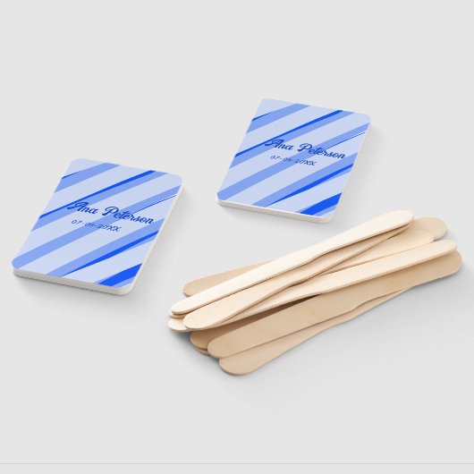 Blue pastel add name date boho retro lines pattern ハンドファン (組立なし)