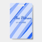 Blue pastel add name date boho retro lines pattern バッジ (裏面)