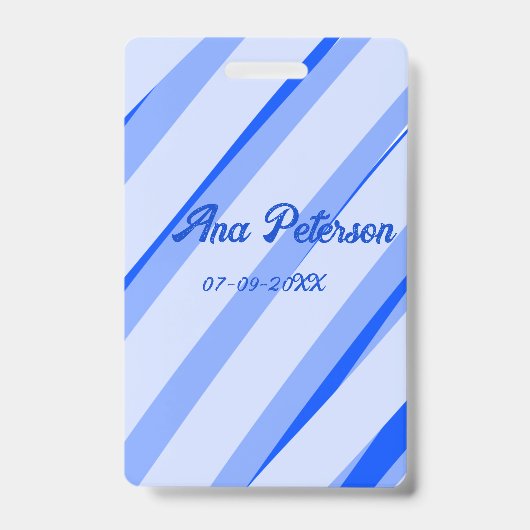 Blue pastel add name date boho retro lines pattern バッジ (正面)