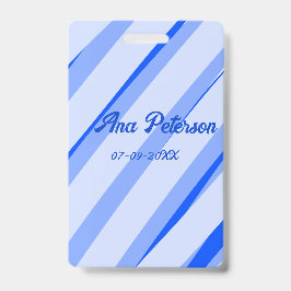 Blue pastel add name date boho retro lines pattern バッジ