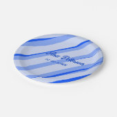 Blue pastel add name date boho retro lines pattern ペーパープレート (アングル)