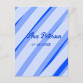 Blue pastel add name date boho retro lines pattern ポストカード (正面)