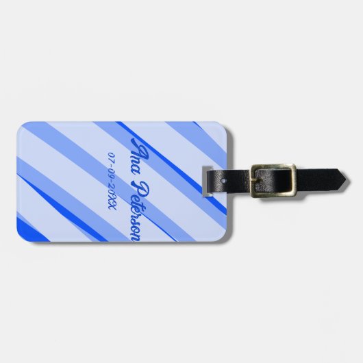 Blue pastel add name date boho retro lines pattern ラゲッジタグ (正面横)