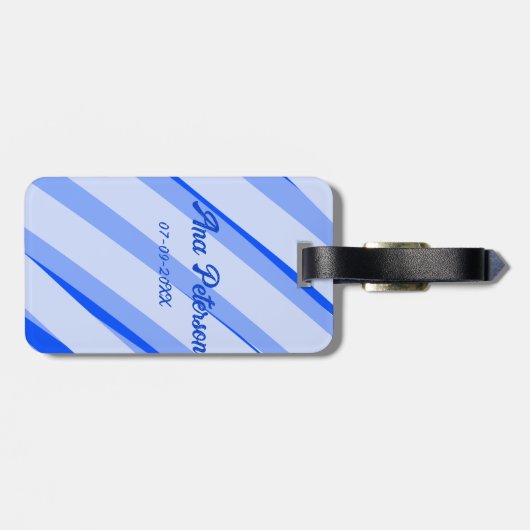 Blue pastel add name date boho retro lines pattern ラゲッジタグ (裏面横)