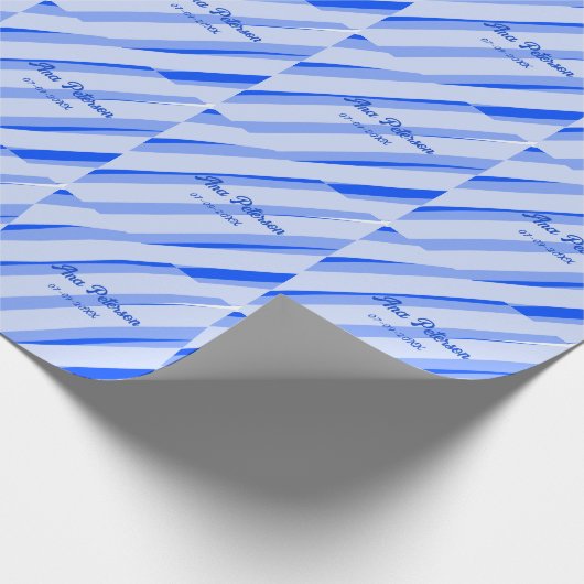 Blue pastel add name date boho retro lines pattern ラッピングペーパー (角)