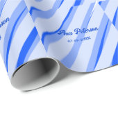 Blue pastel add name date boho retro lines pattern ラッピングペーパー (ロールコーナー)