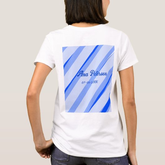 Blue pastel add name date boho retro lines pattern tシャツ (裏面)