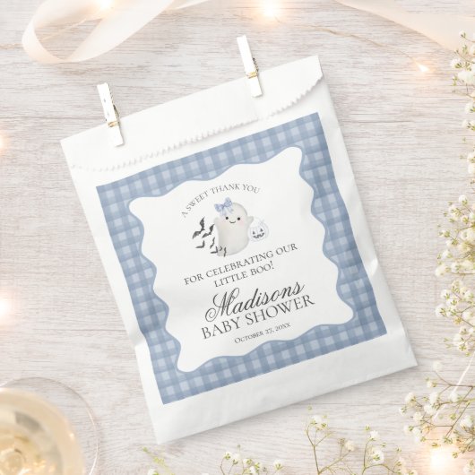 Blue Pastel Little Boo Ghost Baby Shower Dessert フェイバーバッグ (クリップ留めされた状態)