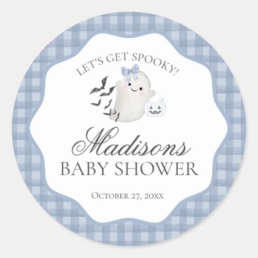 Blue Pastel Little Boo Ghost Baby Shower Seal ラウンドシール (正面)