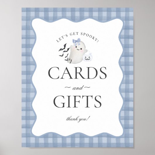 Blue Pastel Little Boo Ghost Cards & Gifts Sign ポスター (正面)
