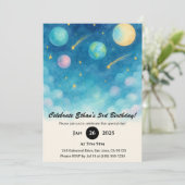 Blue Pastel Space Sky Birthday  招待状 (スタンド正面)