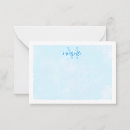 Blue Pastel Watercolor All Occasion Monogram ノートカード (正面)