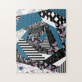 Blue patchwork, popular, patchwork, folk, rustic, ジグソーパズル (縦)