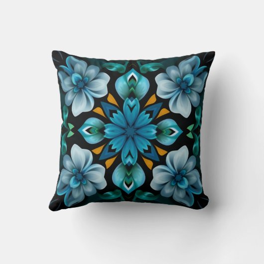 Blue Pattern Throw Pillow クッション (裏面)